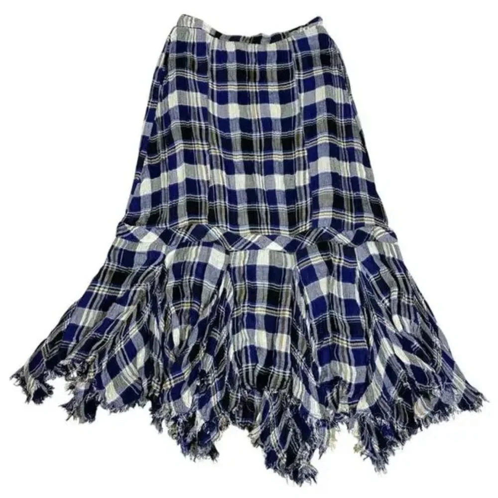 Free People FP One Bordeaux Plaid Maxi Skirt Tiered Size M Bohemian Grunge Punk - Picture 3 of 5
